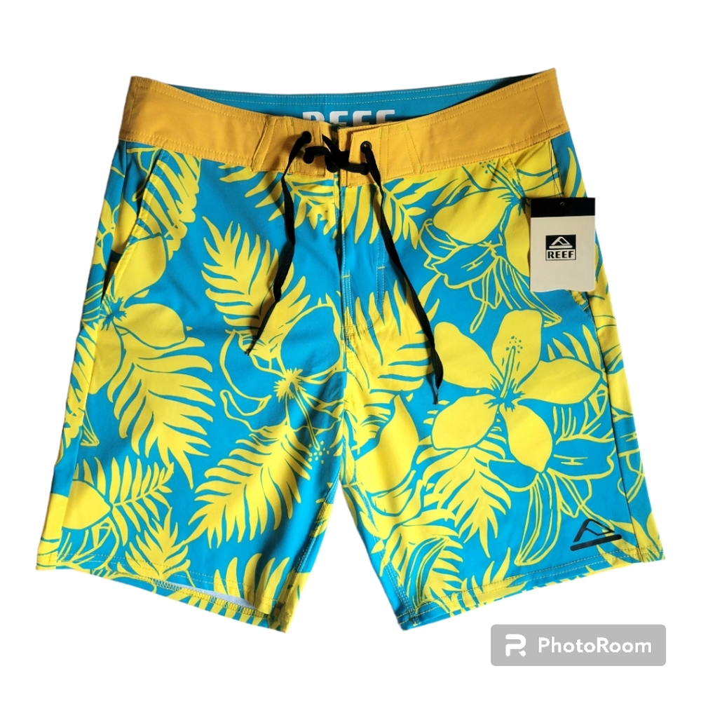 Reef Men's Blue & Yellow Board Shorts | Size 30W | NWT